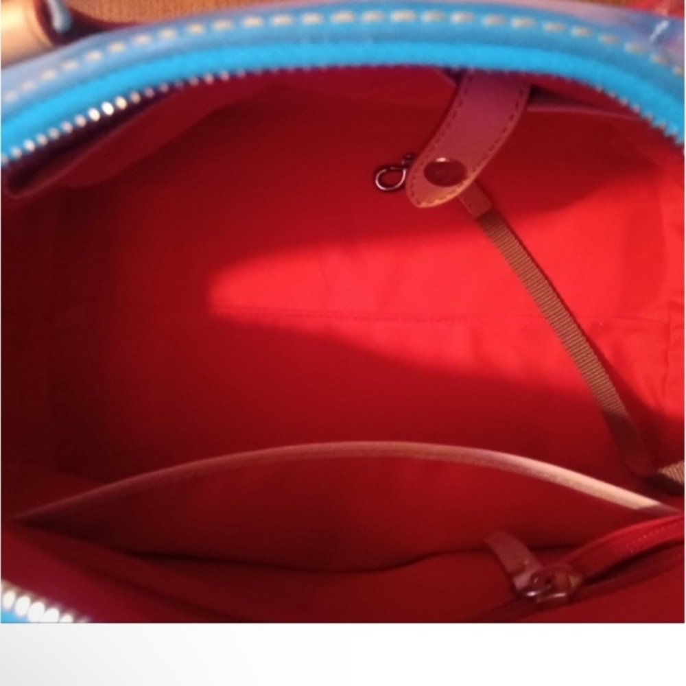 Dooney & Bourke Patented Turquoise Satchel and Pouch - Blue & Tan - Picture 11 of 13
